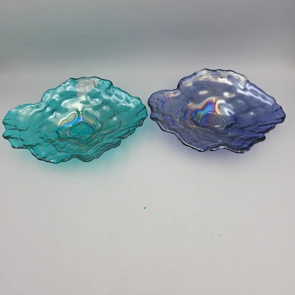 (2) AKCAM‎ Iridescent Oyster Shell Decorative Dish Plate Blue And Purple READ